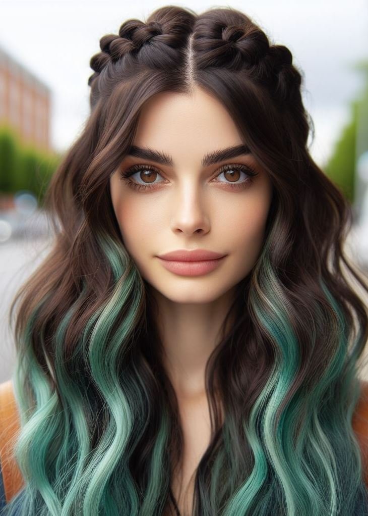 Stunning Crown Braids with Ombre Highlights: Unveiling a World of Color and Style | Pocoko Feeling breezy and beautiful? This mint ombre with a crown braid is the perfect hairstyle for a day out or a special occasion. #hairstyleoftheday #pocoko