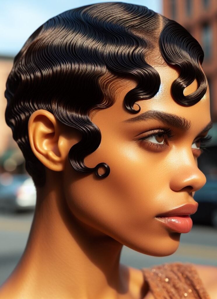 Old Hollywood glam meets modern cool! This hairstyle combines the timeless elegance of finger waves with effortlessly chic curtain bangs. It's the perfect mix of vintage vibes and modern edge, making a statement for any occasion. #pocoko #curtainbangs #fingywaves #vintagehairstylewithatwist