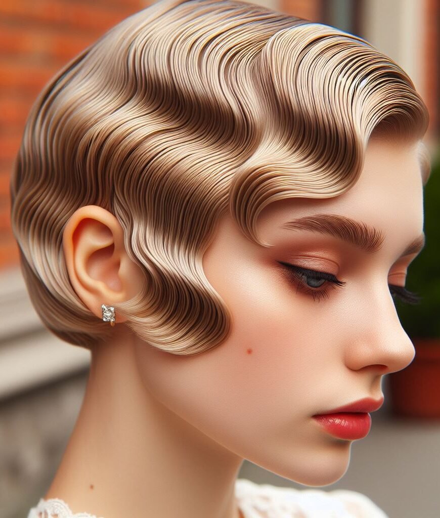 Channel your inner flapper! This sassy hairstyle pairs flirty finger waves with effortlessly cool curtain bangs. It's the perfect mix of vintage glam and modern edge, guaranteed to turn heads and add a touch of Hollywood magic to your night out! #pocoko #curtainbangs #fingywaveswithaflair #vintageglamhair