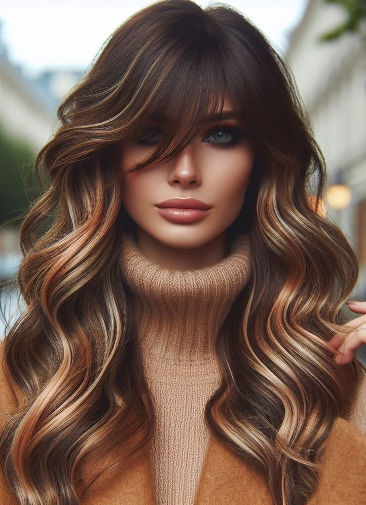 Golden Goddess! Cascading Hollywood waves with chunky blonde highlights create a sun-kissed mane. Wispy curtain bangs frame the face for a touch of modern romance. This glamorous hairstyle is perfect for the beach bride who wants to add a touch of Hollywood elegance with a light and airy feel. #pocoko #curtainbangs #hollywoodwaves #beachweddinghair