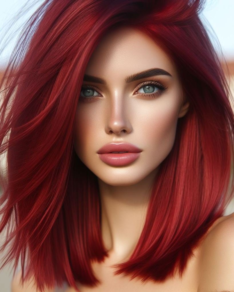 Edgy and effortless. Asymmetrical layers add playful texture while a vibrant red hue makes a statement. This medium hairstyle is perfect for the bold and fearless! #mediumhairstyle #redhairrevolution #pocoko
