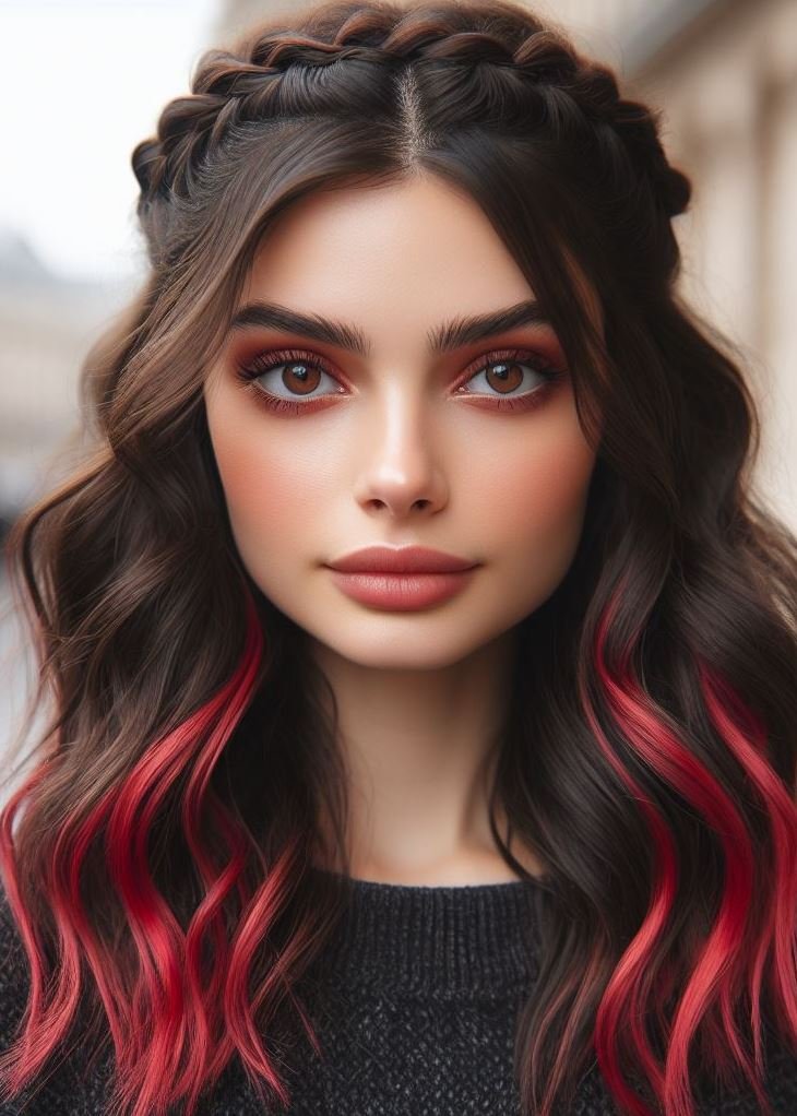 Stunning Crown Braids with Ombre Highlights: Unveiling a World of Color and Style | Pocoko Make a bold statement with this playful cherry red ombre that melts into a delicate crown braid. It's both fierce and feminine! #ombrehair #hairstyleinspiration #pocoko