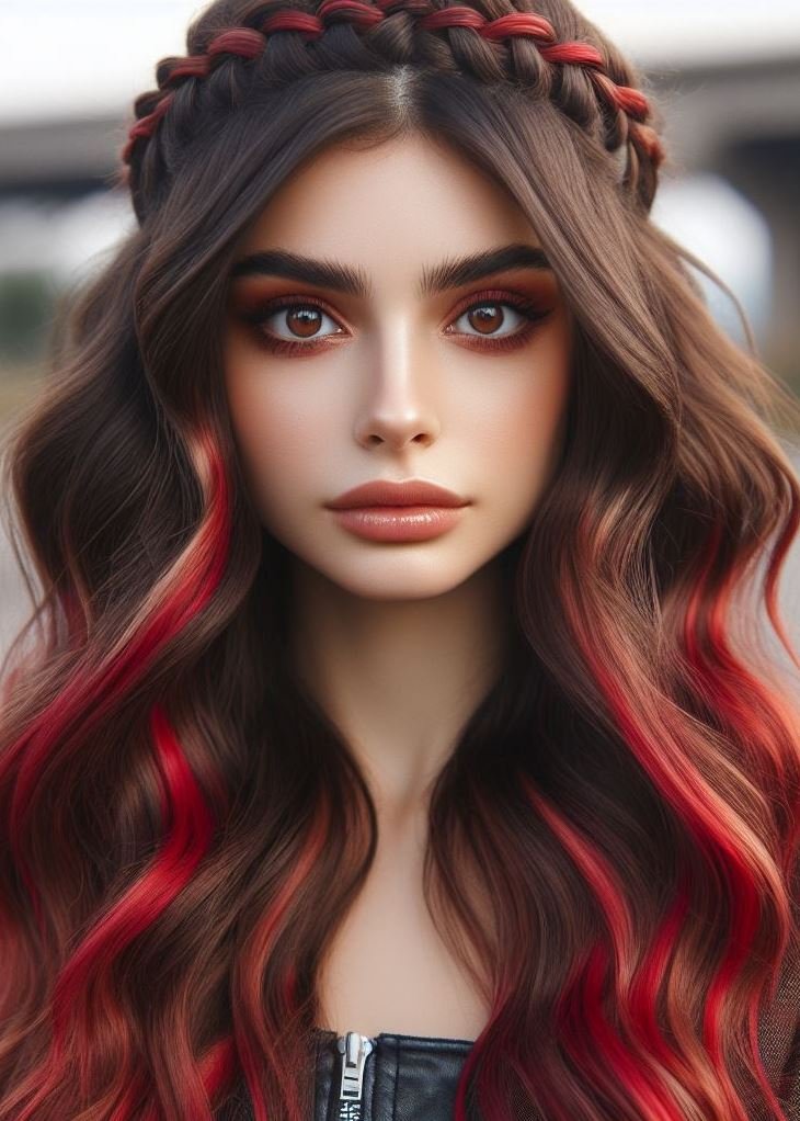 Stunning Crown Braids with Ombre Highlights: Unveiling a World of Color and Style | Pocoko Elevate your everyday style with a sophisticated cherry red ombre cascading into a chic crown braid. It's edgy with a touch of elegance. #hairstyleoftheday #hairstylesforlonghair #pocoko