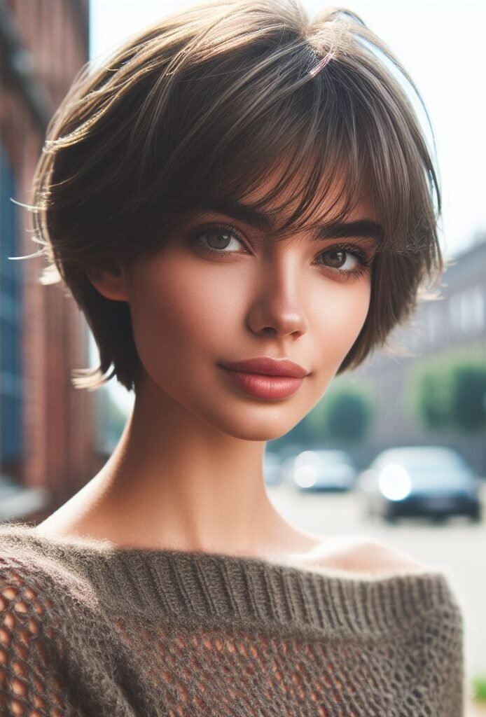 Pixie with a Twist! This playful pixie cut features wispy curtain bangs that effortlessly frame the face. The short, textured hairstyle is perfect for those who want a low-maintenance yet stylish look. #pocoko #curtainbangs #pixiecut #shorthairstyles