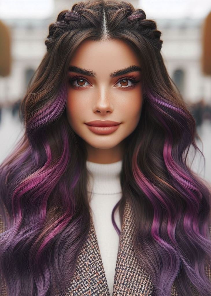 Stunning Crown Braids with Ombre Highlights: Unveiling a World of Color and Style | Pocoko Dare to be different! This mesmerizing violet ombre paired with a crown braid creates a truly unique and captivating hairstyle. #hairmagic #hairstylesbytutorial #pocoko