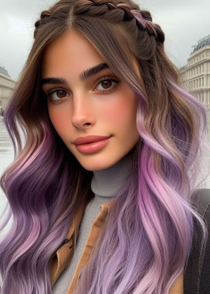 Stunning Crown Braids with Ombre Highlights: Unveiling a World of Color and Style | Pocoko Dare to dream: This mesmerizing lavender ombre paired with a crown braid creates a dreamy and captivating hairstyle. #hairmagic #hairstylesbytutorial #pocoko