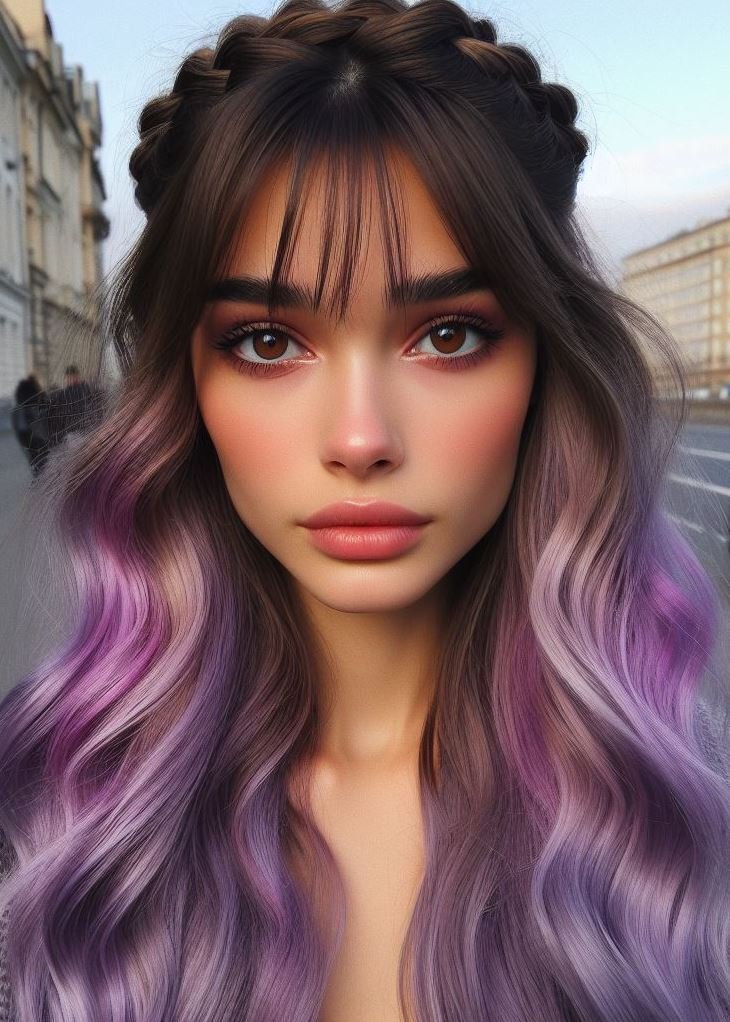 Stunning Crown Braids with Ombre Highlights: Unveiling a World of Color and Style | Pocoko Feeling breezy? This cool-toned lavender ombre with a crown braid is the perfect hairstyle for a day out or a summer evening. #hairstyleoftheday #pocoko