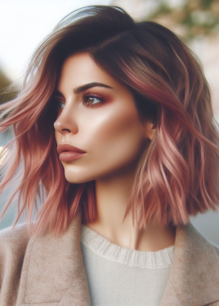 Pink Hairstyles: 22 Modern Inspirations For You To Be In Pink Paradise | Pocoko Effortless beauty! Pink Hairstyles. A side-swept pink lob is a chic and easy-to-maintain hairstyle that flatters all face shapes. #pinkhairstyle #pocoko #lobhairstyles
