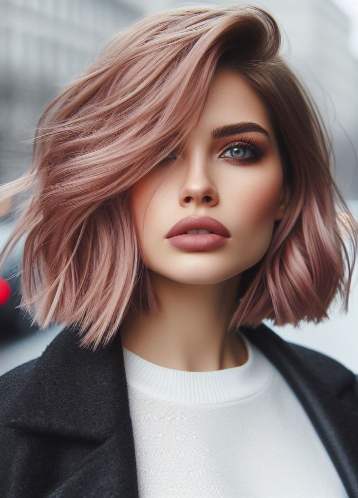 Pink Hairstyles: 22 Modern Inspirations For You To Be In Pink Paradise | Pocoko Pink hair for everyone! A side-swept lob is a versatile cut that can be rocked with any shade of pink. #pinkhairstyle #pocoko #shorthairstyles #hairinspiration