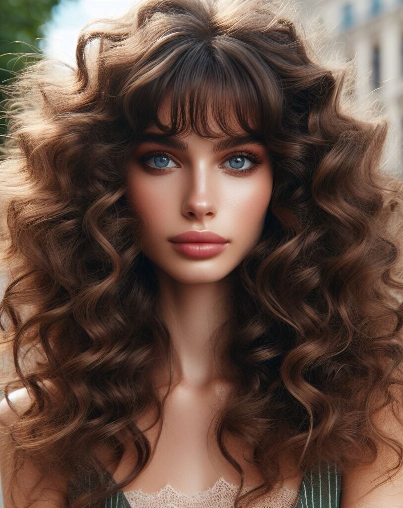 Upgrade your look with Curtain Bangs adorning medium-long wavy brown locks. Chic and versatile, this hairstyle adds sophistication to any occasion. #CurtainBangs #WavyHair #BrownHair #POCOKO