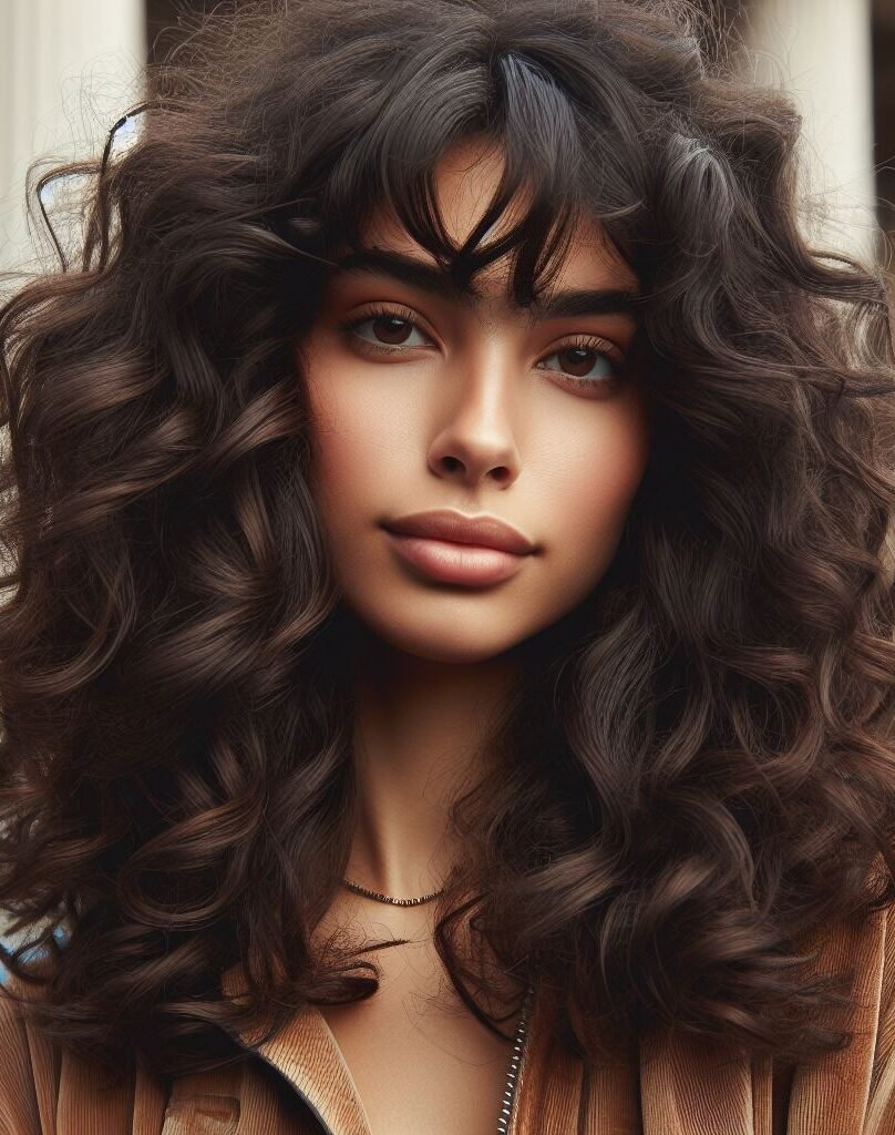 Elevate your style with Curtain Bangs enhancing medium-long waves of dark brown hair. Versatile and chic, this look exudes sophistication for any occasion. #CurtainBangs #WavyHair #DarkBrownHair #POCOKO