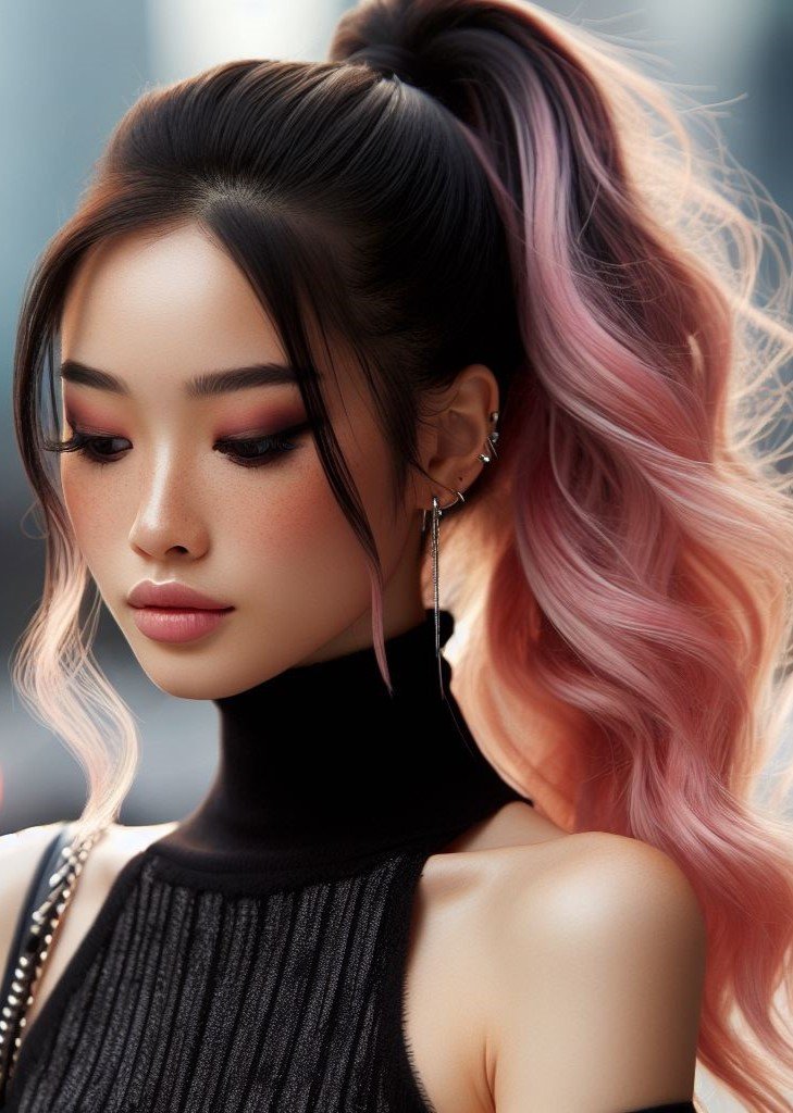 Pink Hairstyles: 22 Modern Inspirations For You To Be In Pink Paradise | Pocoko Pink and playful! Get creative with your high ponytail by incorporating braids, ribbons, or hair accessories for a unique look. #pinkhairstyle #pocoko #pinkhair #hairgoals