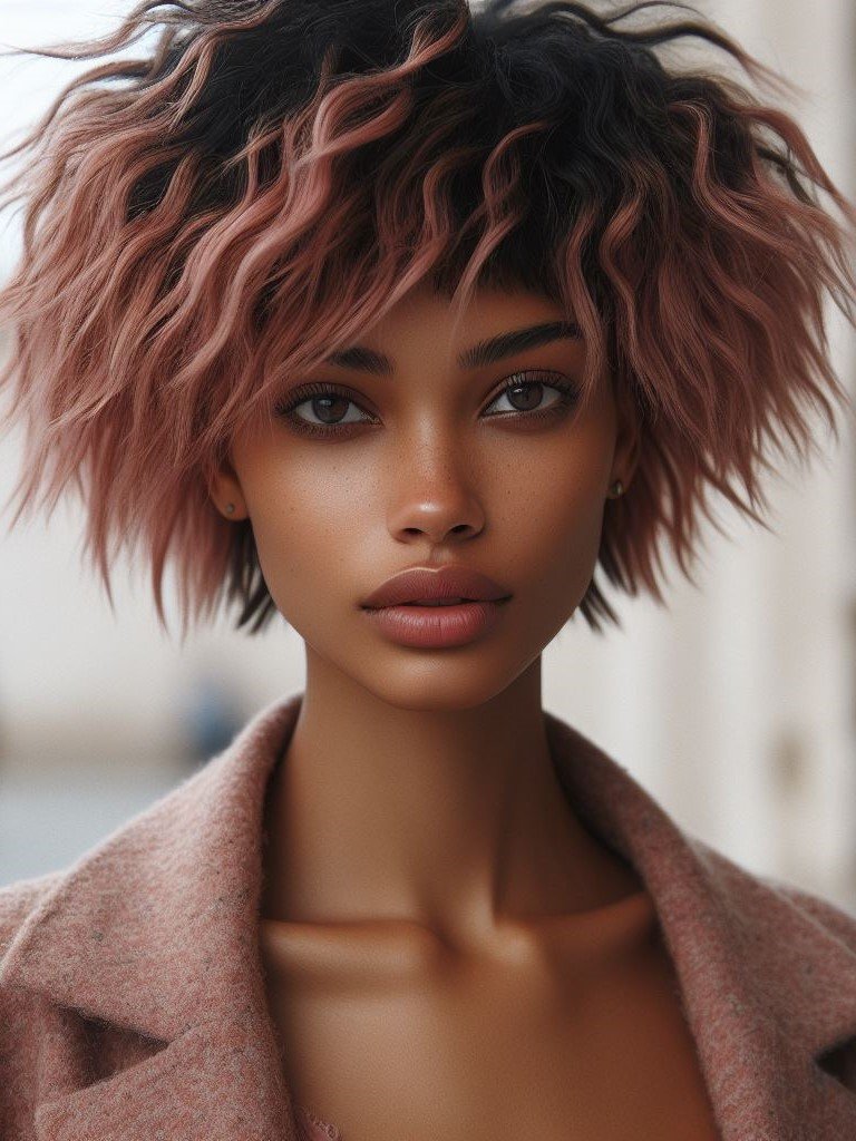 Pink Hairstyles: 22 Modern Inspirations For You To Be In Pink Paradise | Pocoko Edgy and unforgettable! Pink Hairstyles. A textured dusty pink shag haircut is a bold statement style with tons of volume and movement. #pinkhairstyle #pocoko #shaghaircut