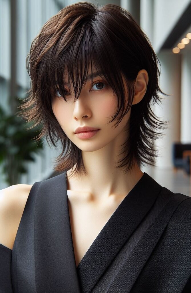 Edgy and unique! This hairstyle combines the effortless cool of curtain bangs with a trendy asymmetrical cut. The different hair lengths create a dynamic and eye-catching look, while the bangs keep things stylish and balanced. Perfect for those who want to express their individuality! #pocoko #curtainbangs #asymmetricalcut #hairstylewithpersonality