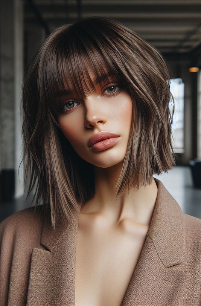 Modern muse! Wispy curtain bangs add a touch of softness to a daring asymmetrical cut. This artistic hairstyle plays with contrasting lengths, creating a unique and eye-catching masterpiece. Perfect for those who embrace the unconventional and want to showcase their artistic flair. #pocoko #curtainbangs #asymmetricalhair #avantgardehairstyle