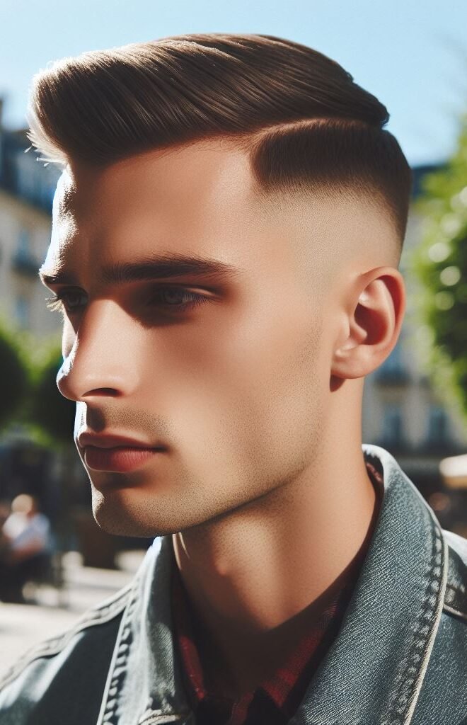 Channel your inner athlete. A low fade haircut with a short pompadour is perfect for the guy on the go.