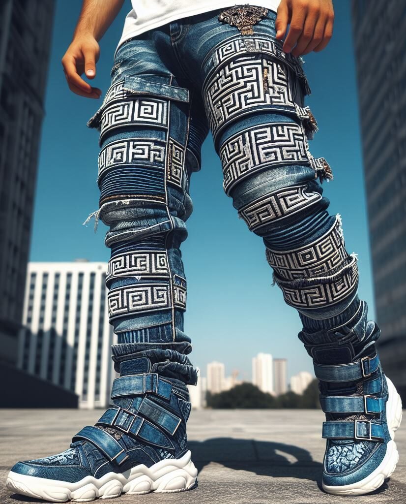 Denim redefined! Maze-inspired designs elevate stacked jeans from everyday wear to a statement piece for your urban wardrobe. #stackedjeans #pocoko #urbanwear #streetwear