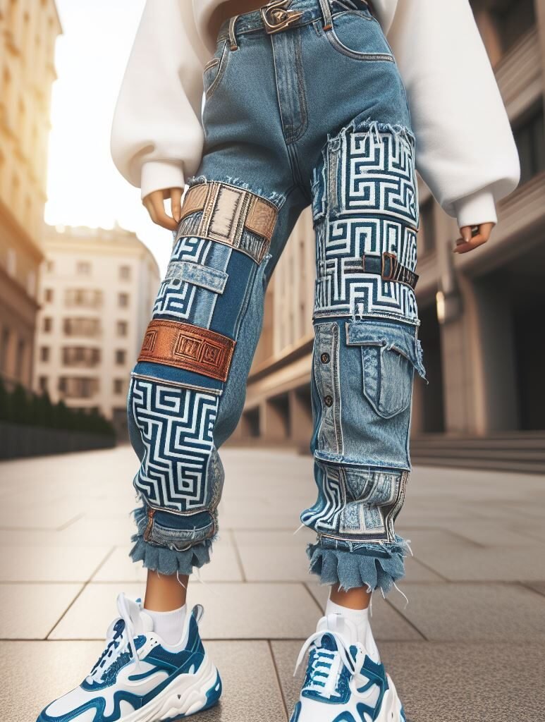 Unravel the latest denim trend! Explore stacked jeans featuring maze-like patterns for a unique and eye-catching addition to your wardrobe. #stackedjeans #pocoko #fashion #streetwear