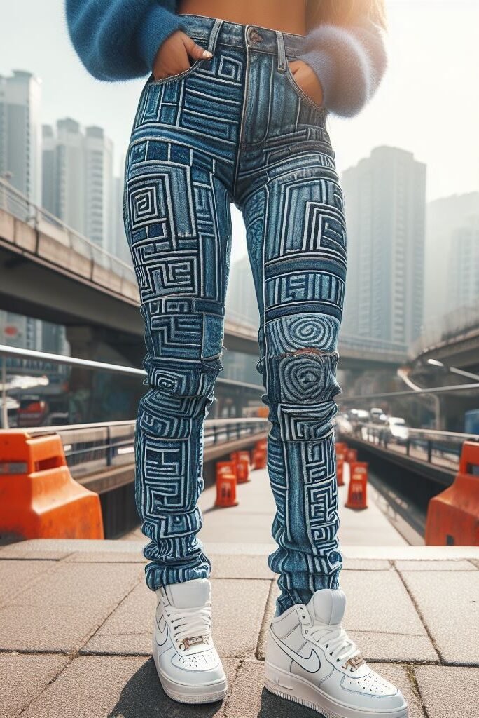 Stacked & sculpted! Discover the intricate world of maze-designed stacked jeans, perfect for adding a touch of edge to your street style. #stackedjeans #pocoko #urbanwear #streetwear