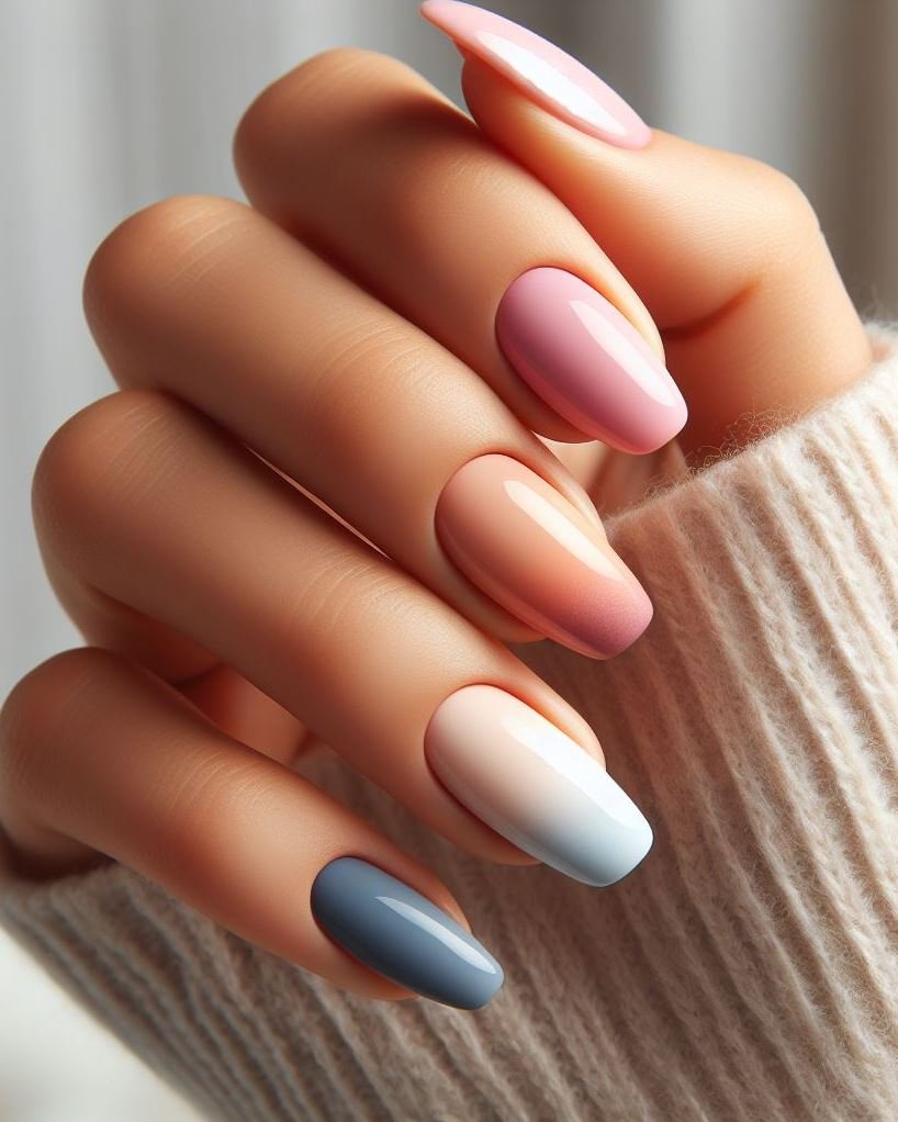 Create a mini masterpiece with pastel gradient ombre nails. Experience the flawless blend of colors that make your manicure truly unique.