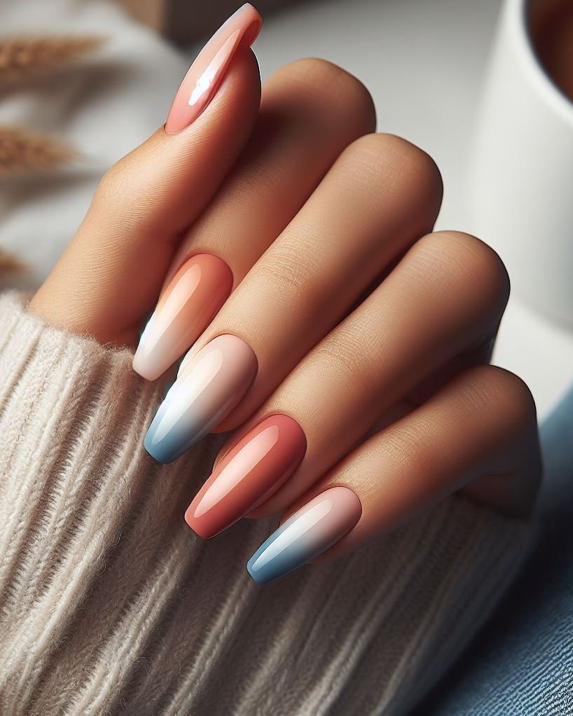 Dive into the pastel trend with gradient ombre nails. Enjoy the smooth transition of colors like mint, peach, and lavender for a chic look.