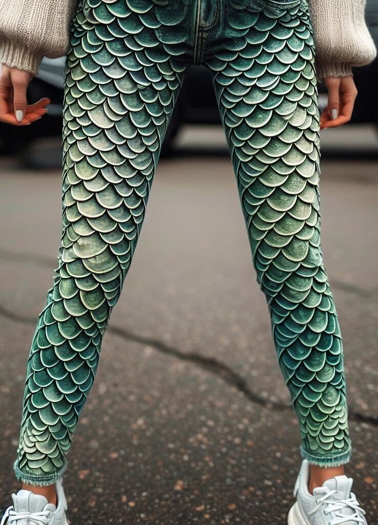 From land to sea! Take your stacked jeans to a whole new level with iridescent mermaid scale details. Be a trendsetter! #mermaidjeans #stackedjeans #pocoko #streetwear