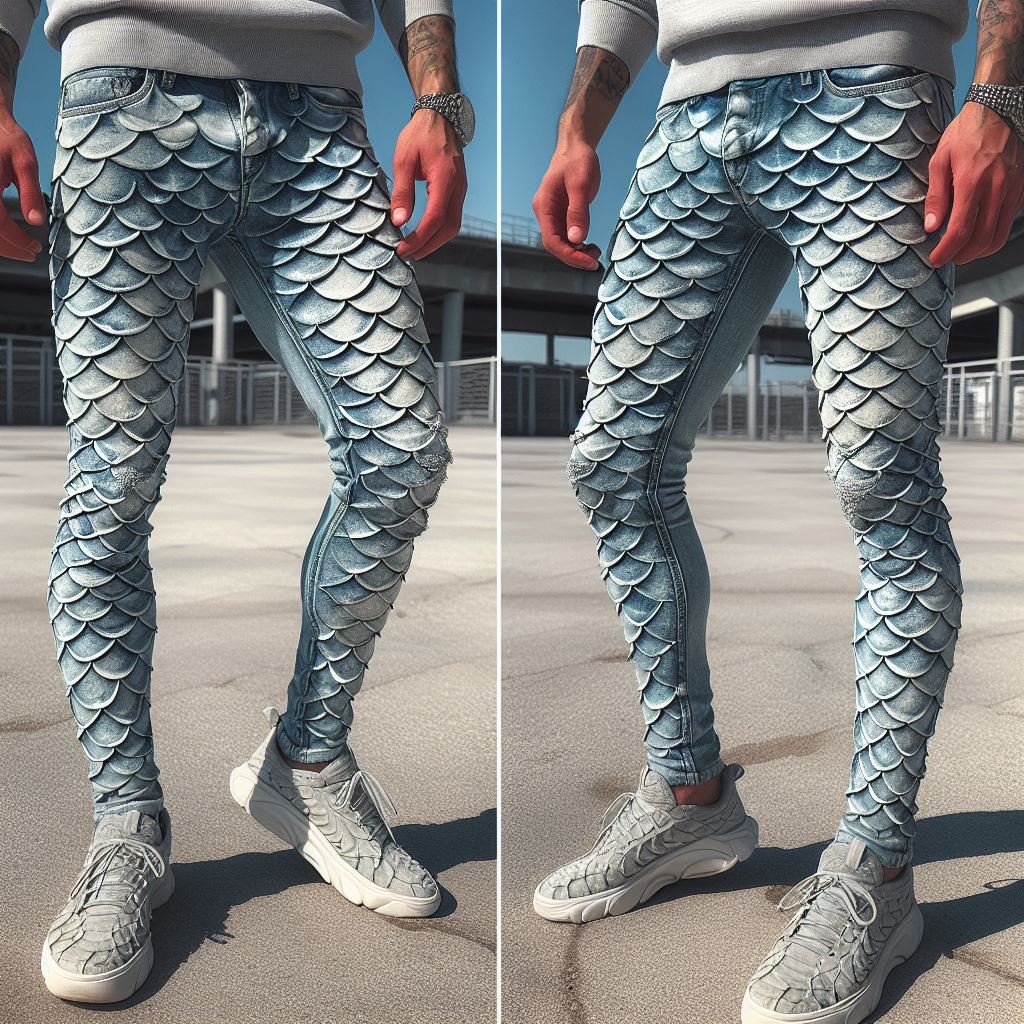 Ocean vibes meet urban style! Discover the captivating world of mermaid scale stacked jeans for a statement piece in your wardrobe. #mermaidjeans #stackedjeans #pocoko #urbanwear