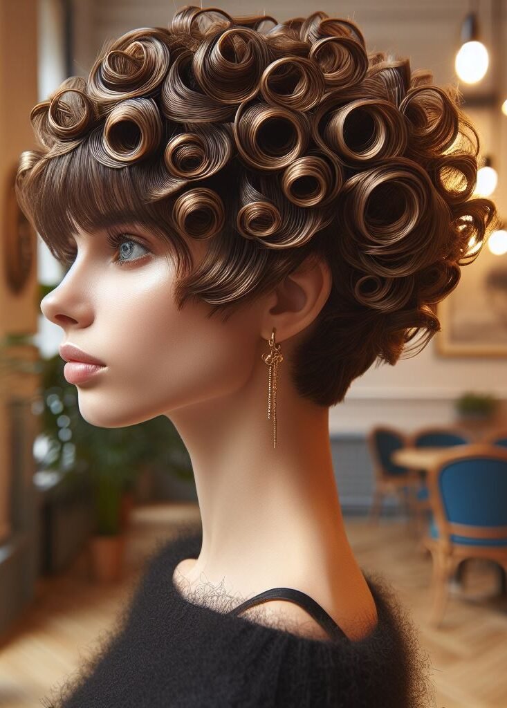 Playful and textured! This charming hairstyle features bouncy bobby pin curls throughout the hair, perfectly complemented by effortless curtain bangs that frame the face. It's a fun and flirty look with a touch of vintage flair. #pocoko #curtainbangs #bobbypincurls #texturedhairstyles