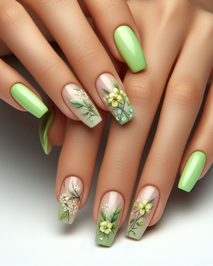 Lime dreams! This vibrant lime green floral and vine nail art is perfect for those who love to stand out. ✨