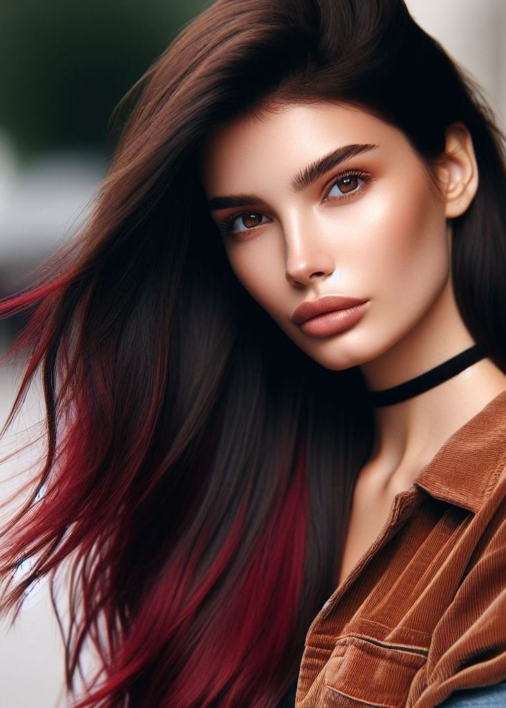 Sweet Meets Sultry: Chocolate cherry hair blends rich browns with vibrant cherry hues for a captivating look. Get inspired to find your perfect chocolate cherry shade! ✨