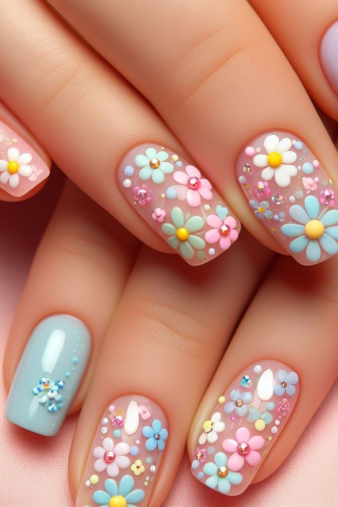 Minimalist chic! Keep it simple and elegant with single pastel blooms and delicate vines for a modern take on floral nail art. (Floral Nail Art Ideas)