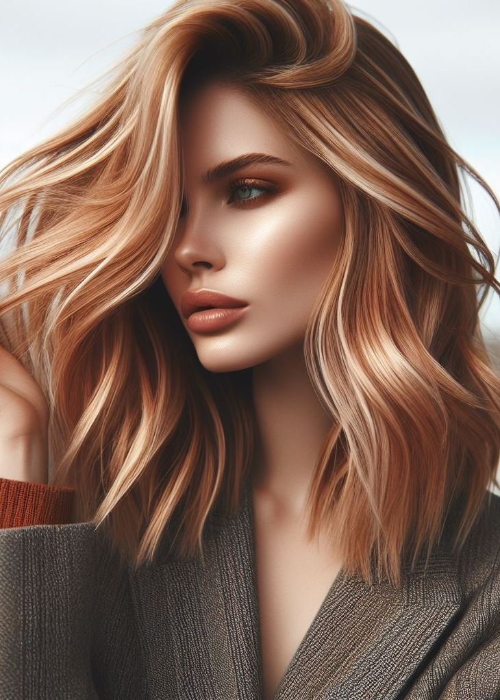 Summer Hair, Don't Care (All Year Round): Capture the essence of summer with strawberry blonde and golden highlights! This pin collection offers endless inspiration for a touch of sunshine all year long. ☀️❄️