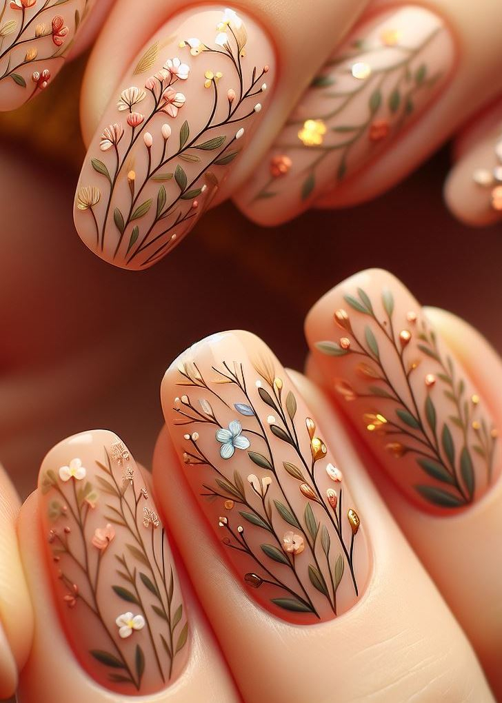 Feeling playful? ✨ Experiment with negative space designs in your peach floral nail art for a touch of modern flair.