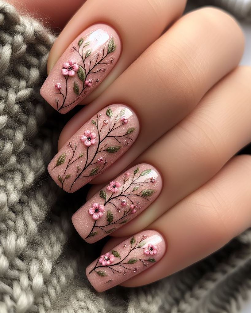 Don't be afraid to mix and match! ✨ Combine peach with other soft shades like lavender or yellow for a unique and whimsical touch to your floral nail art. (Floral Nail Art Ideas)