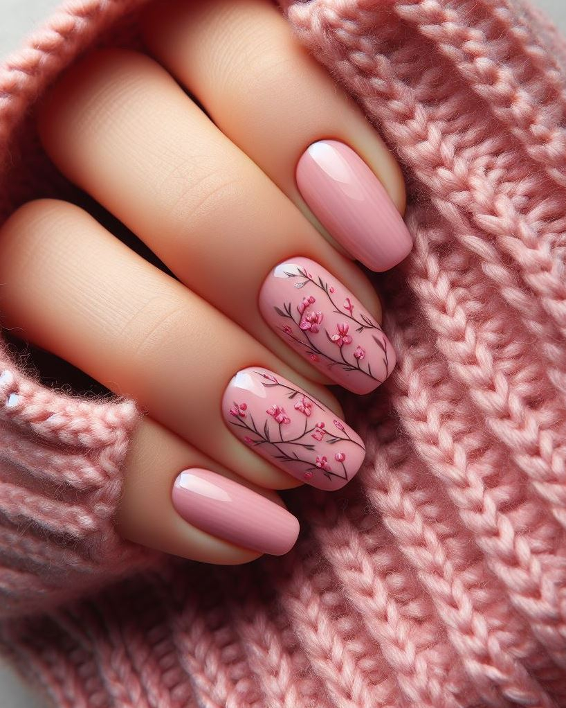 French mani with a twist! Recreate the classic design with delicate pink floral accents at the tips for a unique and romantic touch. (Floral Nail Art Ideas)