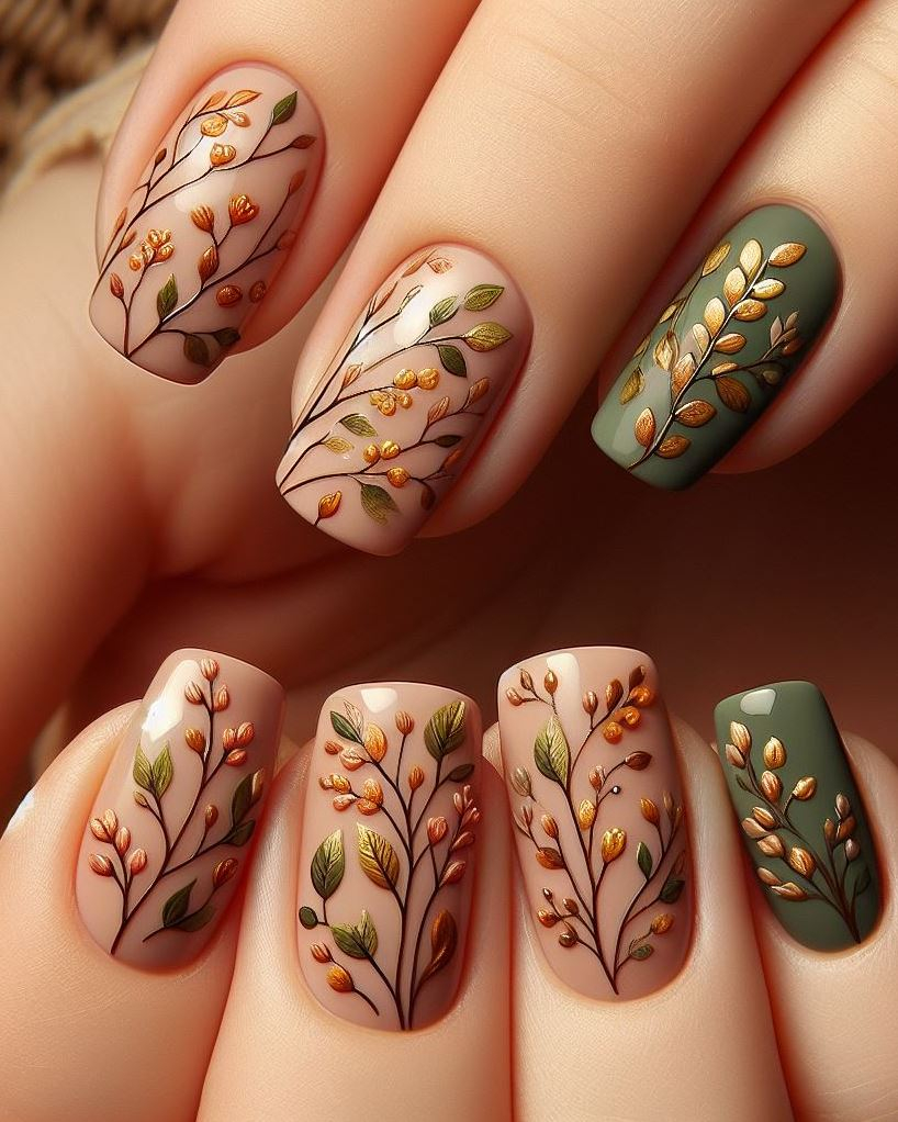 Ditch the bold and embrace the understated! These delicate flowers and vines add a whisper of rustic elegance to your nails.