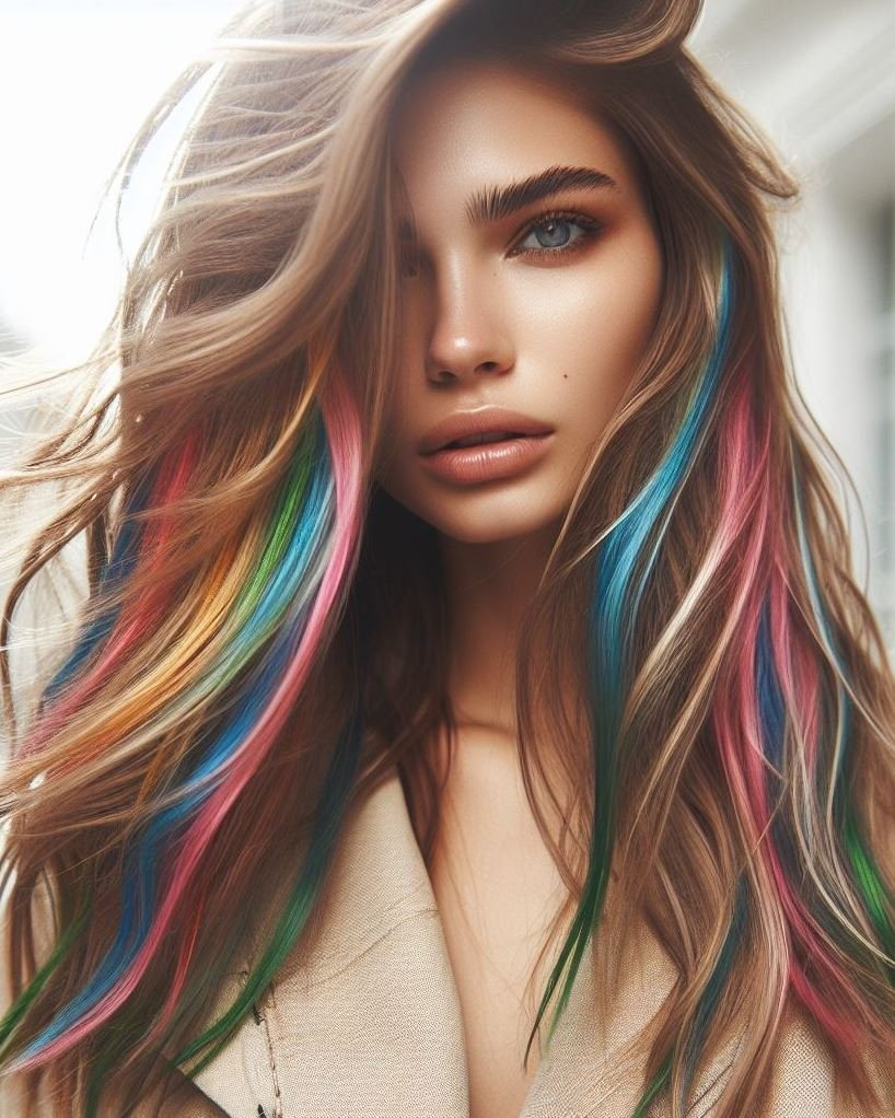 Rainbow Highlights: Not Just for Unicorns! Embrace your inner magic with vibrant rainbow highlights. Get inspired by this pin collection for a touch of whimsy in your hair!