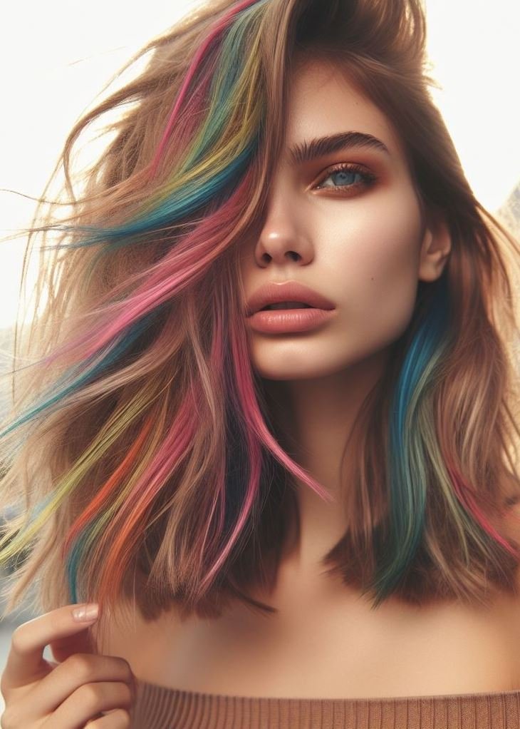 Unleash Your Inner Unicorn! Rock the rainbow hair trend with vibrant highlights for a playful and eye-catching look. Get inspired by this pin collection! ✨