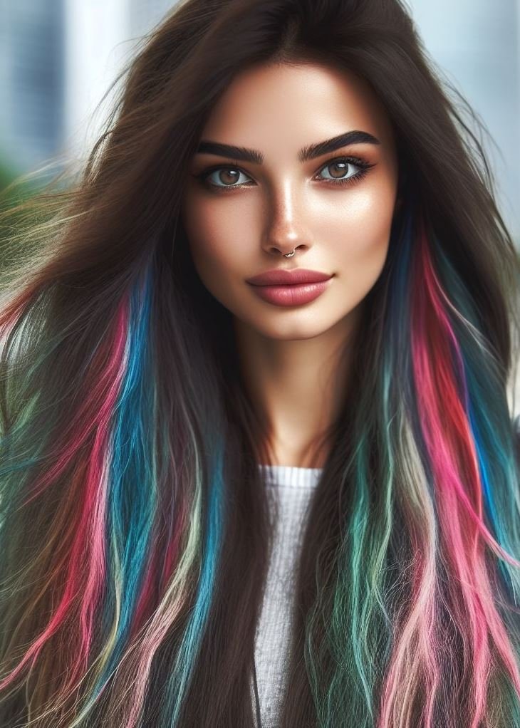 Brunette Surprise! Add a touch of rainbow magic to your brunette locks with playful peekaboo highlights. Get inspired by these stunning hidden color reveals! ‍♀️