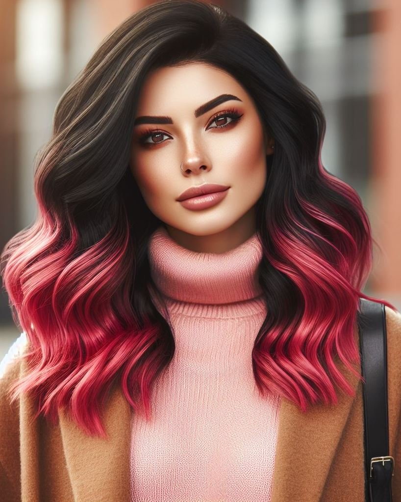 Berry Beautiful: Unleash your inner rockstar with a vibrant raspberry pink ombre that transitions flawlessly into your natural hair color. Bold and unforgettable!