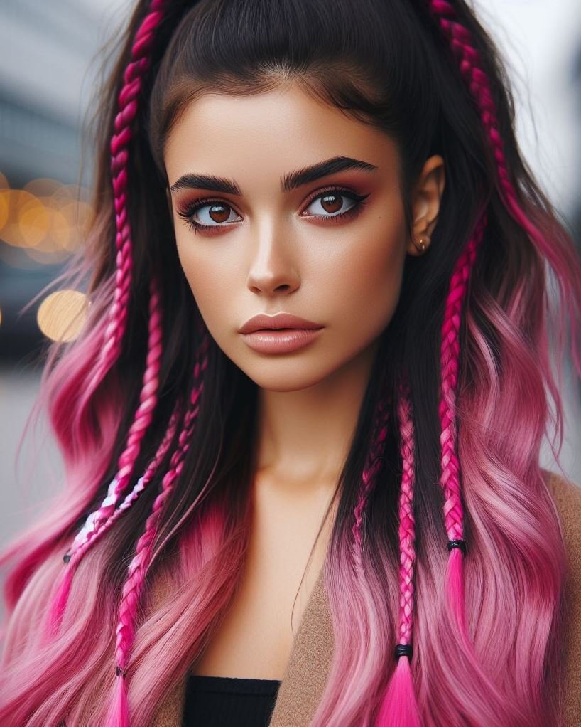 Sporty Spice: Get ready to conquer the gym (or the world) with a sleek high ponytail and vibrant magenta pink hair.