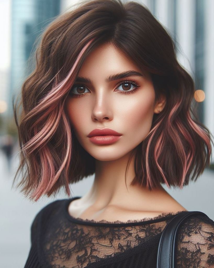 Dusty Rose Dream: This dusty pink wavy bob is the perfect blend of soft and stylish. Effortless beauty for any occasion.