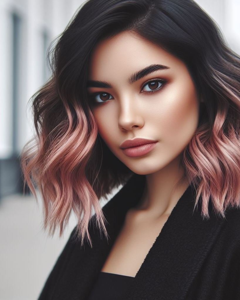 Beach Babe Vibes: Channel your inner beach goddess with a tousled dusty pink wavy bob. Textured waves and a hint of pink create a carefree and romantic look.