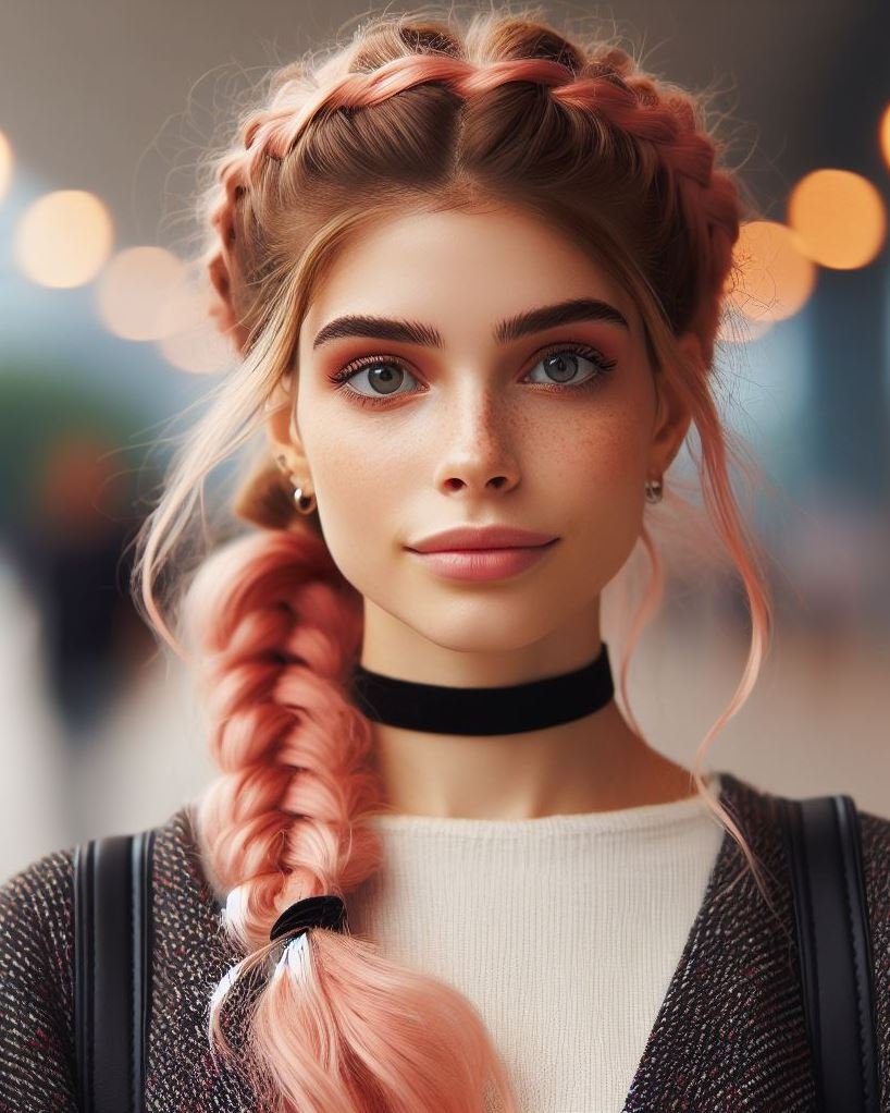 Crown Me Pink: Channel your inner royalty with a braided strawberry blonde pink hairstyle featuring a crown braid. The pink accents add a touch of fun to this elegant style.