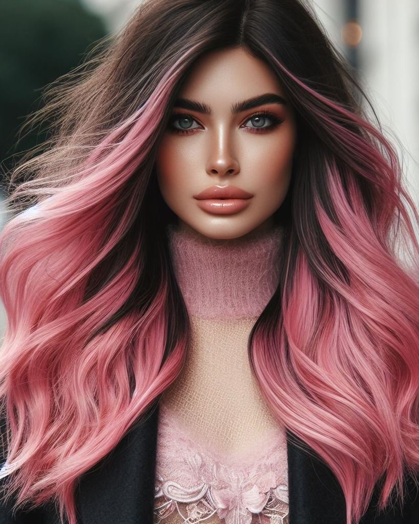 Punk Princess with a Pop! Bubblegum pink hair with playful feather layers – a hairstyle that screams fun! 