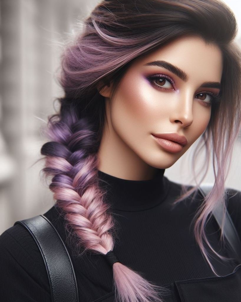 Festival Ready with Braids & Lavender: Rock a stunning Dutch fishtail braid in a cool lavender pink for your next festival adventure.