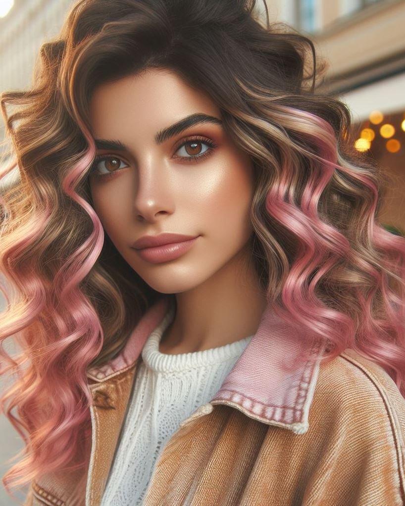 Cotton Candy Dreams: Playful pastel pink hair twirls into soft spiral curls for a whimsical, fairytale look.