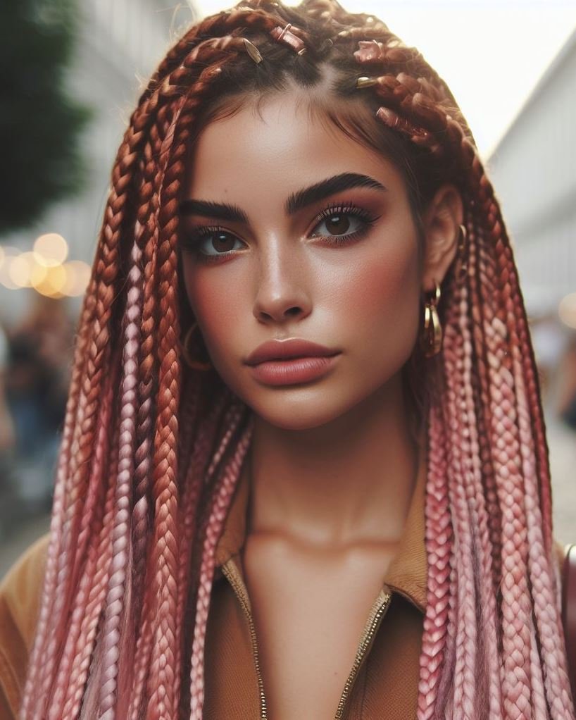 Rose Gold Royalty: Stunning rose gold pink box braids add a touch of regal elegance to your protective style.