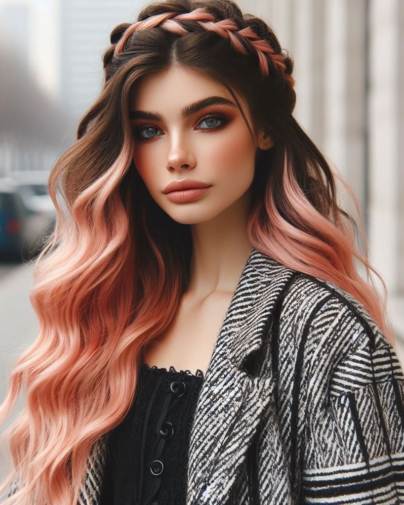 Festival Ready with Braids & Peach: Rock a statement-making peach pink crown braid for your next festival adventure.