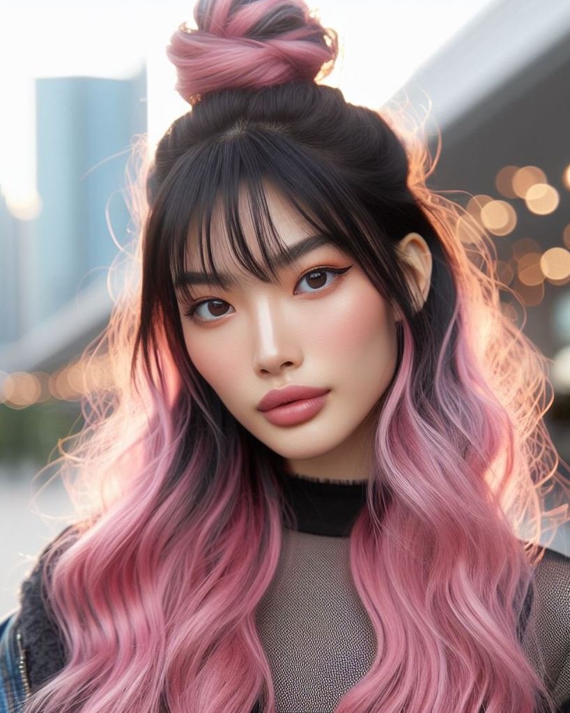 Festival Ready with a Pink Twist: Rock a playful bubblegum pink sock bun for your next festival adventure – cute and practical!